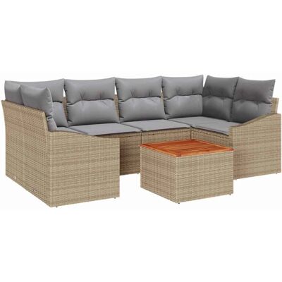 vidaXL Garden Sofa Set - 7 Piece Natural Rattan, Beige, Rectangular vidaXL Garden Sofa Set - 7 Piece Natural Rattan, Beige, Rectangular