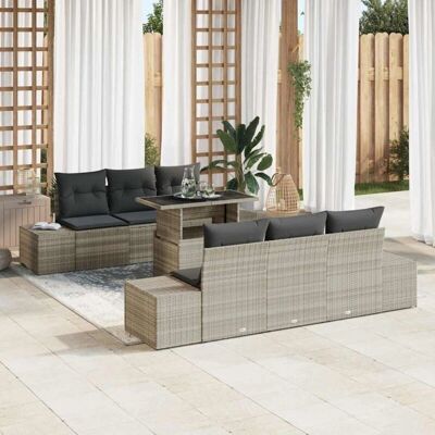 Zestaw ogrodowy beżowy - 7 elementów, nowoczesny rattan Zestaw ogrodowy beżowy - 7 elementów, nowoczesny rattan