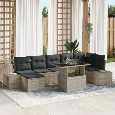 Zestaw mebli ogrodowych - 8 elementów Rattan Poliester, Szary Zestaw mebli ogrodowych - 8 elementów Rattan Poliester, Szary