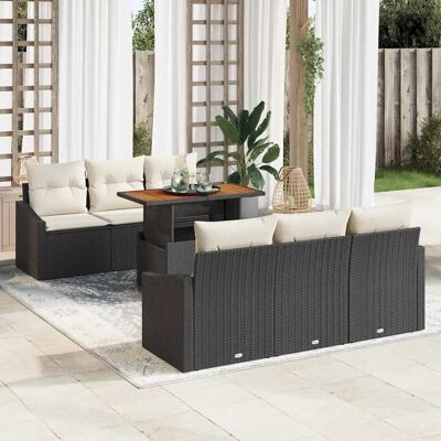 GARTENSOFA-SET - Schwarz, 7 Stück, Rattan, Indoor/Outdoor GARTENSOFA-SET - Schwarz, 7 Stück, Rattan, Indoor/Outdoor