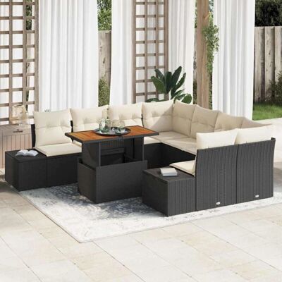 Schwarzes 9-teiliges Gartensofa-Set mit Kissen Schwarzes 9-teiliges Gartensofa-Set mit Kissen