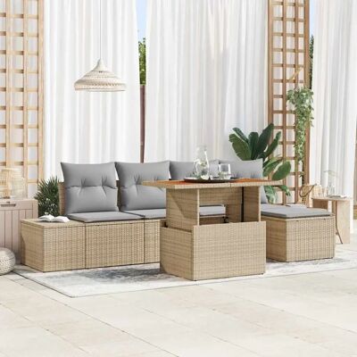 Beige Gartencouchtisch-Set - 6 Teile mit Kissen - Outdoor Beige Gartencouchtisch-Set - 6 Teile mit Kissen - Outdoor