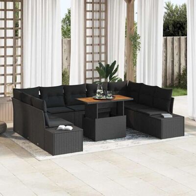Gartenmöbel Set 10-teilig - Modernes Schwarz Rattan Sofa Gartenmöbel Set 10-teilig - Modernes Schwarz Rattan Sofa