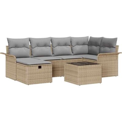 Generic - 7-Piece Beige Poly Rattan Outdoor Sofa Set - Beige - Natural Rattan - Tuinset Generic - 7-Piece Beige Poly Rattan Outdoor Sofa Set - Beige - Natural Rattan - Tuinset
