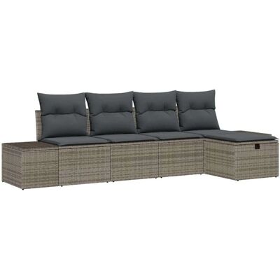 Vidaxl - 5-Piece Garden Sofa Set - Gray Poly-rattan - With Storage Vidaxl - 5-Piece Garden Sofa Set - Gray Poly-rattan - With Storage