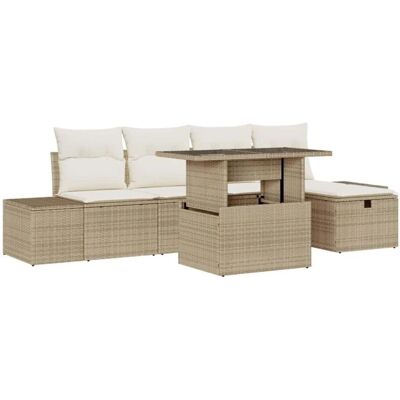 Vidaxl - 6-teilige Sofagruppe - Beige - Rattan - Gartenset Vidaxl - 6-teilige Sofagruppe - Beige - Rattan - Gartenset