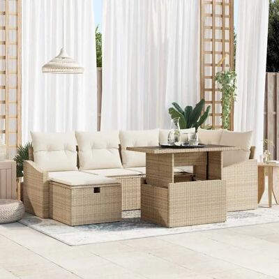 Vidaxl Gartensofa-Set - Kissen, Rattan, Beige - Für Außen Vidaxl Gartensofa-Set - Kissen, Rattan, Beige - Für Außen