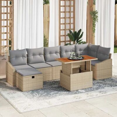 Generic - 8-Piece Beige Rattan - Beige - Gartensofa-Set Generic - 8-Piece Beige Rattan - Beige - Gartensofa-Set