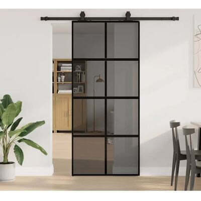 vidaXL Schiebetür mit Hardware-Set Schwarz - 90x205 cm - Gehärtetes Glas vidaXL Schiebetür mit Hardware-Set Schwarz - 90x205 cm - Gehärtetes Glas