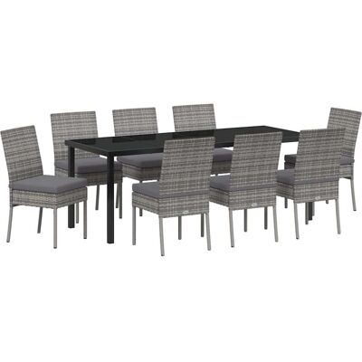 VIDAXL - Zestaw jadalny do ogrodu 9 szt. - Szary - Polirattan - Dining Set VIDAXL - Zestaw jadalny do ogrodu 9 szt. - Szary - Polirattan - Dining Set