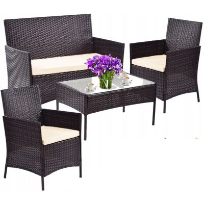 Viking - Tuinset 2 stoelen bank glazen tafel - bruin crème - polyrotan - Tuinmeubelenset Viking - Tuinset 2 stoelen bank glazen tafel - bruin crème - polyrotan - Tuinmeubelenset