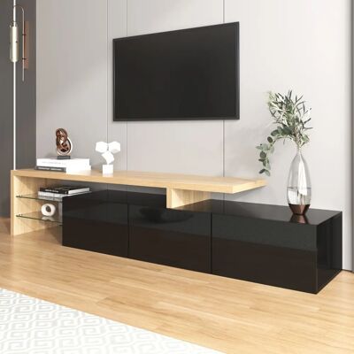 WISHDOR - Soporte TV - Madera negra brillante - Luces LED WISHDOR - Soporte TV - Madera negra brillante - Luces LED