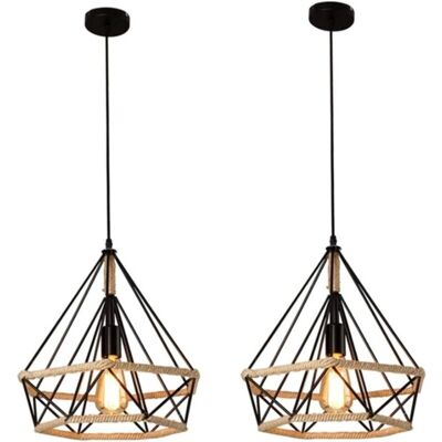 Stoex 2X Lustre Vintage Colgantes Noir Corde de Chanvre E27 - Publicité Stoex 2X Lustre Vintage Colgantes Noir Corde de Chanvre E27 - Publicité