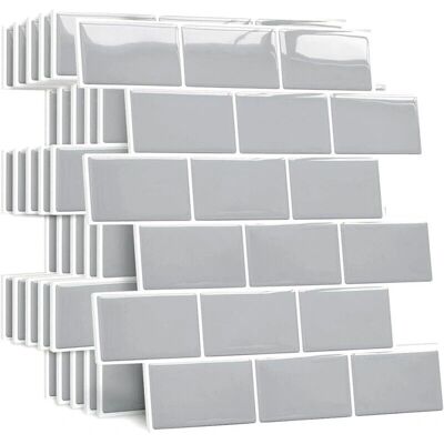 Linghhang - Sticker para azulejos - Gris - 10 ud - Impermeable 3D Linghhang - Sticker para azulejos - Gris - 10 ud - Impermeable 3D