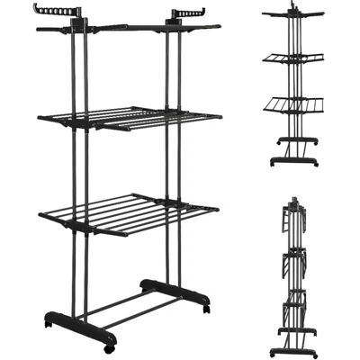 Aqrau Secadora de ropa - Estante plegable de 4 niveles con ruedas - Interior y exterior Aqrau Secadora de ropa - Estante plegable de 4 niveles con ruedas - Interior y exterior