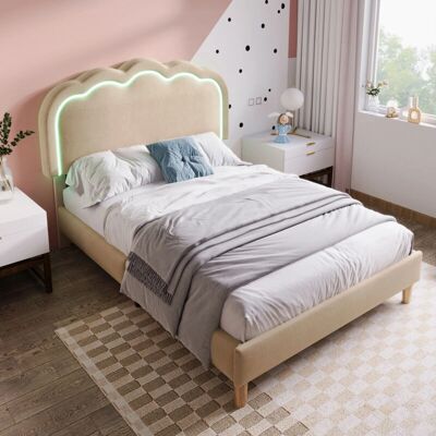 OKWISH - Letto imbottito LED - Beige - 90x200 - Cama OKWISH - Letto imbottito LED - Beige - 90x200 - Cama