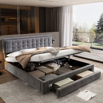 WISHDOR Letto contenitore - 160x200 - gray - storage - Bed WISHDOR Letto contenitore - 160x200 - gray - storage - Bed