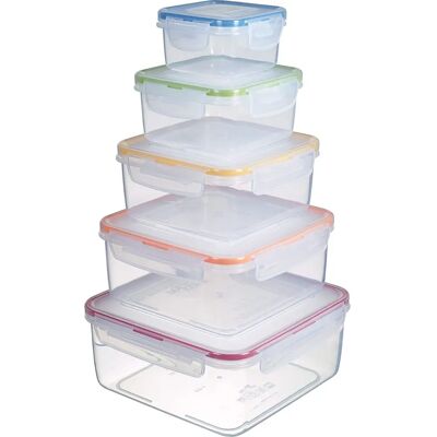 Lock & Lock Coloured Square 5 Piece Nesting Set - Food Storage Containers Lock & Lock Coloured Square 5 Piece Nesting Set - Food Storage Containers