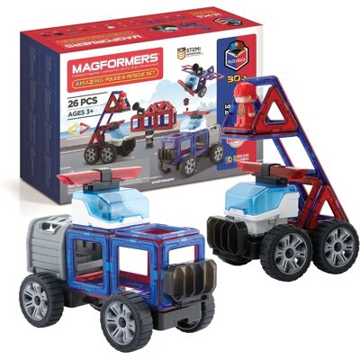 Set de construction magnétique Clicstoys - Police et Sauvetage - Publicité Set de construction magnétique Clicstoys - Police et Sauvetage - Publicité