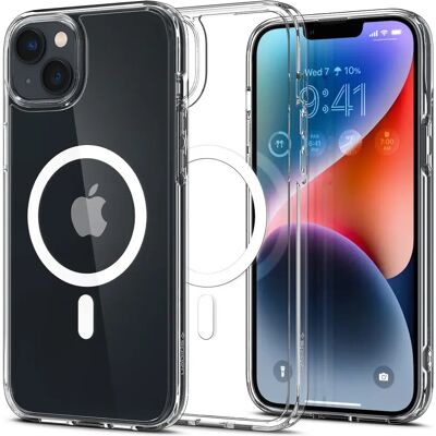Coque transparente MagSafe Ultra Hybrid pour iPhone 14 de Spigen - Publicité Coque transparente MagSafe Ultra Hybrid pour iPhone 14 de Spigen - Publicité