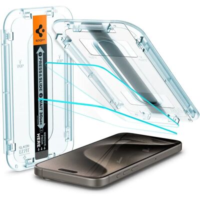 Spigen Gennemsigtig Skærmbeskytter til iPhone 15 Pro Max - Temperet Glas, Nem Installation Spigen Gennemsigtig Skærmbeskytter til iPhone 15 Pro Max - Temperet Glas, Nem Installation