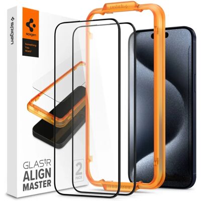 Spigen iPhone 15 Plus Schutzglas - 2er-Pack, Schwarz Spigen iPhone 15 Plus Schutzglas - 2er-Pack, Schwarz