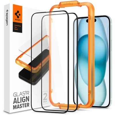 Spigen iPhone 15 Gehärtetes Glas Schutzfolie - Schwarz Spigen iPhone 15 Gehärtetes Glas Schutzfolie - Schwarz