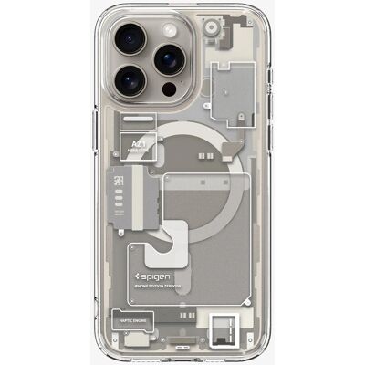 Coque Spigen Ultra Hybrid Zero One pour iPhone 15 Pro - Titane Naturel - Publicité Coque Spigen Ultra Hybrid Zero One pour iPhone 15 Pro - Titane Naturel - Publicité
