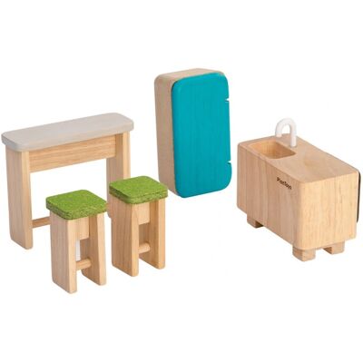 Drewniana kuchnia do domku dla lalek od PlanToys - Beżowa i Biała - Meble do Domku Lalek Drewniana kuchnia do domku dla lalek od PlanToys - Beżowa i Biała - Meble do Domku Lalek