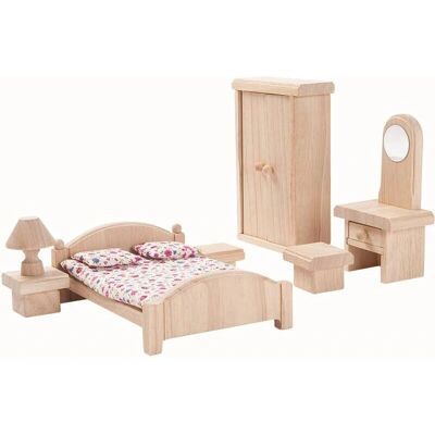 Plan Toys Natürliches Holzpuppenhaus-Möbelset - Kinderzimmer Plan Toys Natürliches Holzpuppenhaus-Möbelset - Kinderzimmer