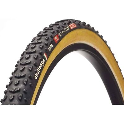 Pneu Challenge Pro Fait Main 28" Cyclocross - Noir / Tan - 33mm - Publicité Pneu Challenge Pro Fait Main 28" Cyclocross - Noir / Tan - 33mm - Publicité