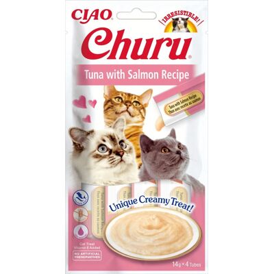 Friandises pour chats Churu Thon au Saumon - Haute teneur en humidité, Sans céréales Friandises pour chats Churu Thon au Saumon - Haute teneur en humidité, Sans céréales