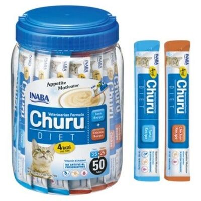 Friandises pour chats Inaba Churu Poulet et Thon - 50x14g - Publicité Friandises pour chats Inaba Churu Poulet et Thon - 50x14g - Publicité