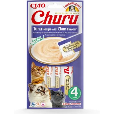 Inaba Churu Thon Saveur Palourdes - Friandises pour Chats - 4X14 G - Publicité Inaba Churu Thon Saveur Palourdes - Friandises pour Chats - 4X14 G - Publicité