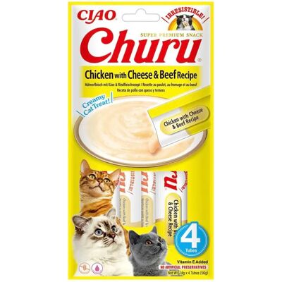 Inaba Churu au poulet, fromage et bœuf - Friandises pour chats - 4x14g - Publicité Inaba Churu au poulet, fromage et bœuf - Friandises pour chats - 4x14g - Publicité
