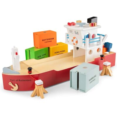 Navire Conteneur en Bois New Classic Toys - Blanc - 61x19x27,5cm - Publicité Navire Conteneur en Bois New Classic Toys - Blanc - 61x19x27,5cm - Publicité