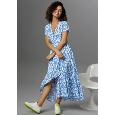 ANISTON CASUAL Blau-Weiß Viskose Wickelkleid - Kleider ANISTON CASUAL Blau-Weiß Viskose Wickelkleid - Kleider