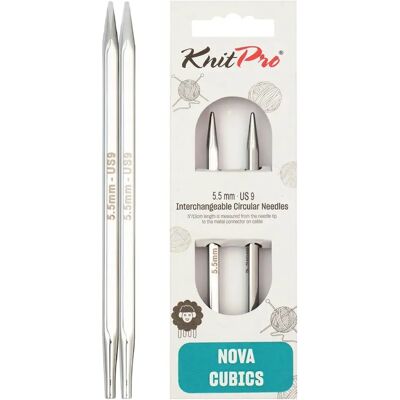 KnitPro Nova Cubics - Aiguilles circulaires interchangeables - Argent - 5,50 mm, 5,5 mm, 9 cm KnitPro Nova Cubics - Aiguilles circulaires interchangeables - Argent - 5,50 mm, 5,5 mm, 9 cm