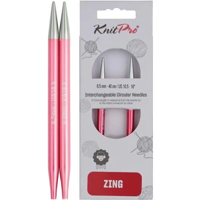 Agulhas circulares intercambiáveis KnitPro Zing 6,5 mm - Conjunto de tricô Agulhas circulares intercambiáveis KnitPro Zing 6,5 mm - Conjunto de tricô