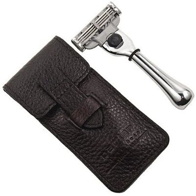 Rasoio da viaggio Parker TM-3 Mach-3 con custodia in pelle - Rasoio uomo Rasoio da viaggio Parker TM-3 Mach-3 con custodia in pelle - Rasoio uomo