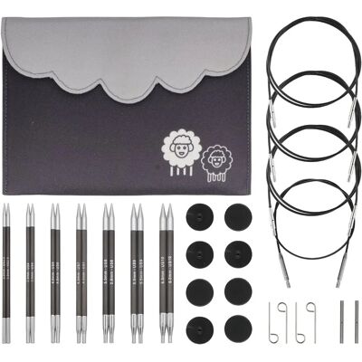 KnitPro Karbonz Agulhas de tricô circulares intercambiáveis - Conjunto deluxe KnitPro Karbonz Agulhas de tricô circulares intercambiáveis - Conjunto deluxe