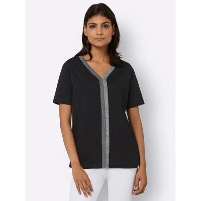CLASSIC BASICS 48 Schwarzes V-Ausschnitt Kurzarm-Shirt CLASSIC BASICS 48 Schwarzes V-Ausschnitt Kurzarm-Shirt