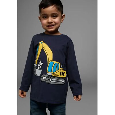 KIDSWORLD Blau Bagger Druck Langarmshirt - T-Shirt KIDSWORLD Blau Bagger Druck Langarmshirt - T-Shirt