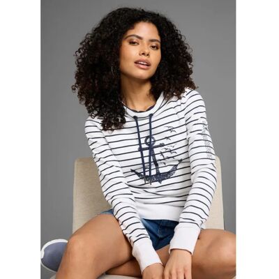 KangaROOS Weiß Marine Gestreiftes Figurbetont Sweatshirt - Pullover KangaROOS Weiß Marine Gestreiftes Figurbetont Sweatshirt - Pullover
