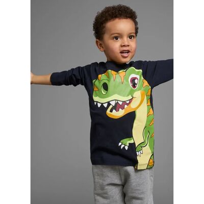 KIDSWORLD Curious Dino Blau Jersey Langarmshirt - Langarmshirt KIDSWORLD Curious Dino Blau Jersey Langarmshirt - Langarmshirt