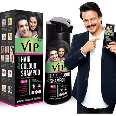 VIP 5-en-1 - Noir - 180 ml - Shampoo colorant cheveux - Publicité VIP 5-en-1 - Noir - 180 ml - Shampoo colorant cheveux - Publicité