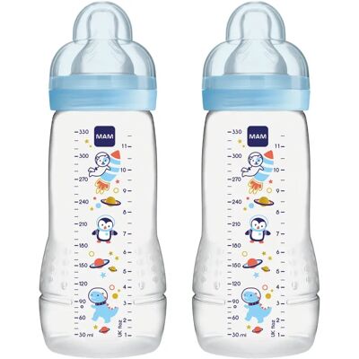 MAM Blue 330ml Baby Bottle - Ergonomic, Fast Flow, Twin Pack MAM Blue 330ml Baby Bottle - Ergonomic, Fast Flow, Twin Pack