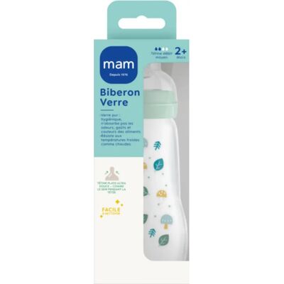 Biberon en verre MAM 260ml Tétine en soie 2 mois+ - Bleu Biberon en verre MAM 260ml Tétine en soie 2 mois+ - Bleu