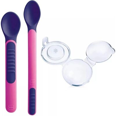 Cuillères bébé MAM - Changement de couleur, Embout souple, Étui de protection - 6 mois+ Cuillères bébé MAM - Changement de couleur, Embout souple, Étui de protection - 6 mois+