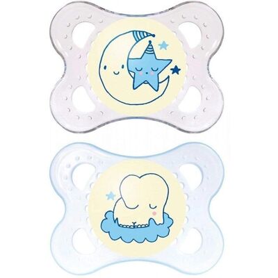Sucette orthodontique nocturne en silicone MAM - Lot de 2 - Publicité Sucette orthodontique nocturne en silicone MAM - Lot de 2 - Publicité